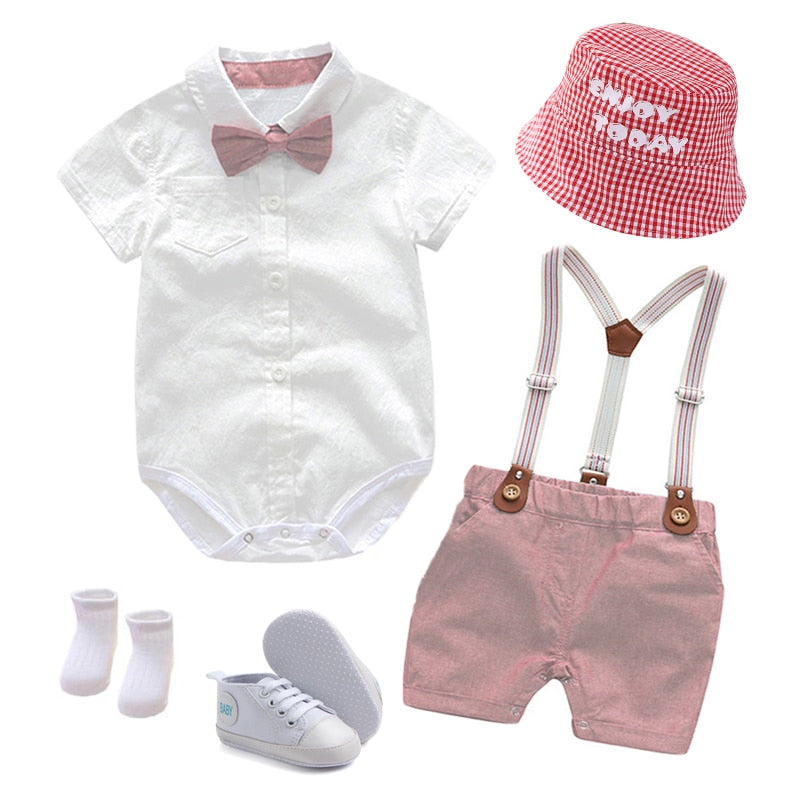 Summer Baby Boy Clothes: Gentleman Party Costume Jumpsuit + Shorts (2-Piece Set)