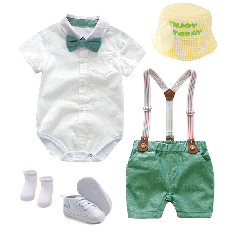 Summer Baby Boy Clothes: Gentleman Party Costume Jumpsuit + Shorts (2-Piece Set)